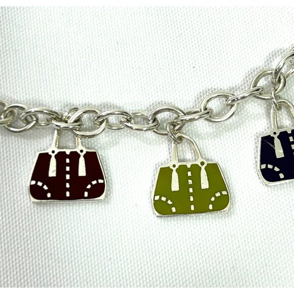 Coach Charm Bracelet Purses Sterling Silver .925 Vtg Multicolored Enamel 7.5” - Picture 4 of 17
